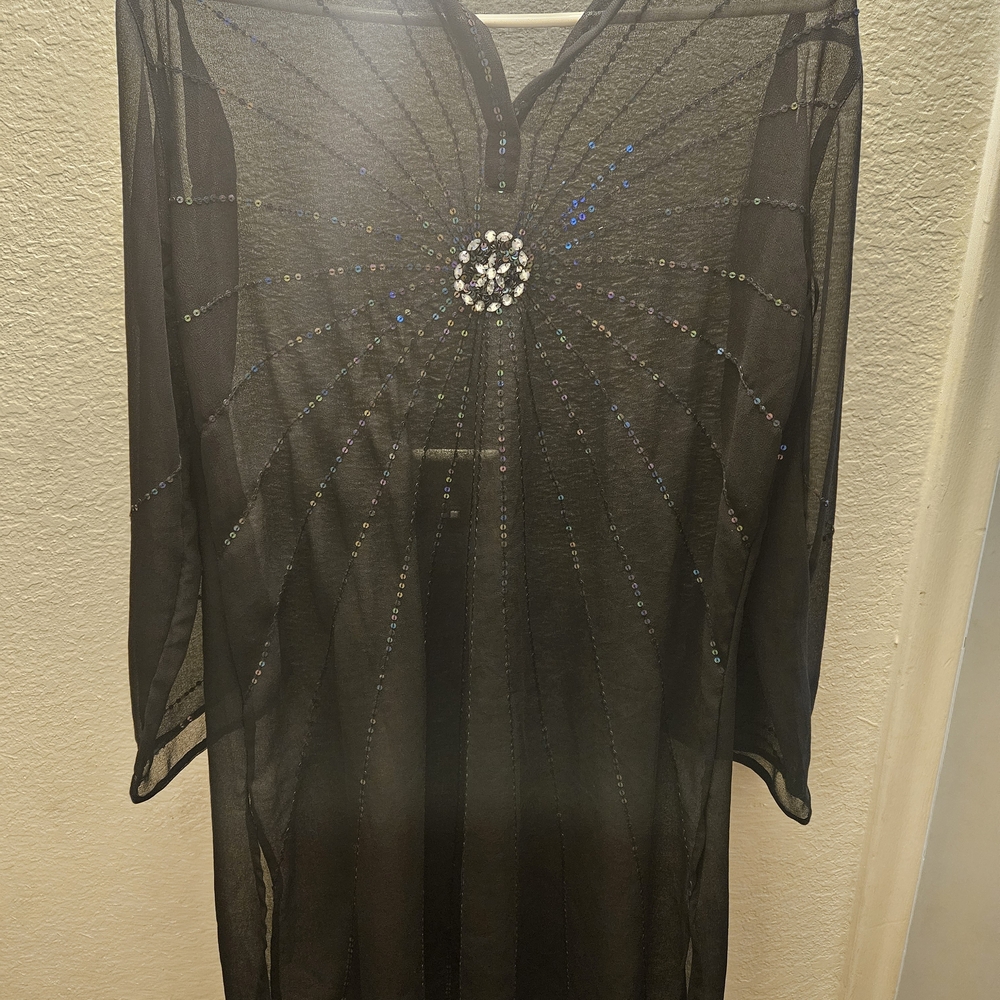 Collection XIIX Black Sheer Top with Rhinestone Accents